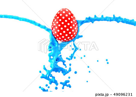 Coloring Easter Egg, Vibrant blue Paint pouring over painted egg isolated on white Background. 3d 49096231