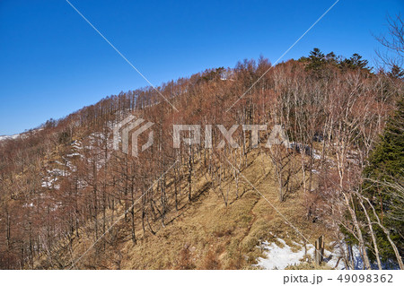 奥日光 残雪の半月峠から北西側の阿世潟峠(あせがたとうげ)へ向かう登山道 49098362