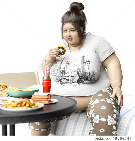 食べ過ぎは良くないと注意される肥満女性のイラスト素材