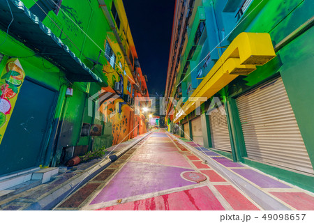 Night view of painted art on buildings Night view of painted art on buildings 49098657