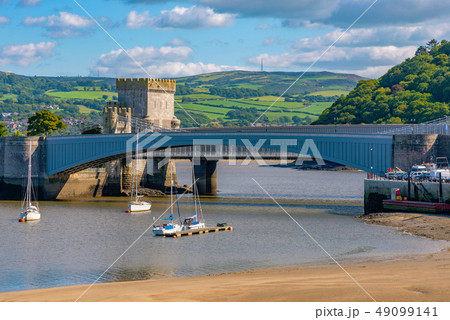 View of the historic Conwy Suspension Bridge 49099141