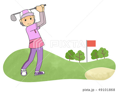 ゴルフ場 シニア女性 のイラスト素材