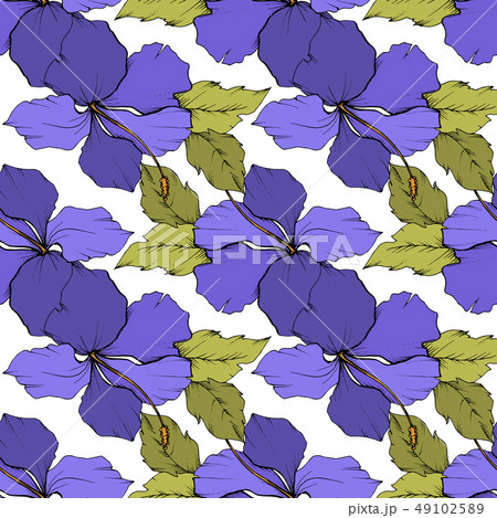 Vector Hibiscus floral botanical flower. Engraved ink art. Seamless background pattern. Fabric Vector Hibiscus floral botanical flower. Engraved ink art. Seamless background pattern. Fabric 49102589