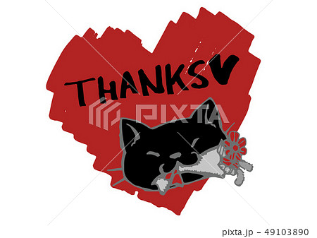 ありがとう 黒猫と花束 メッセージカードのイラスト素材