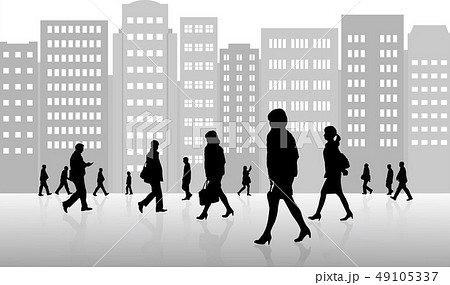 ビル街を歩く人のイラスト素材