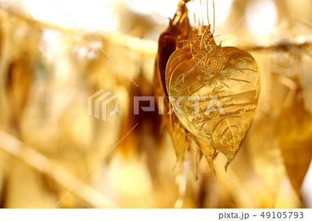 Ancient golden leaf souvenir product thai bokeh ye Ancient golden leaf souvenir product thai bokeh ye 49105793
