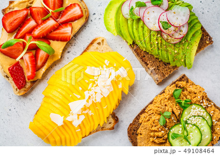 Vegan sandwiches with mango, strawberry, tofu 49108464