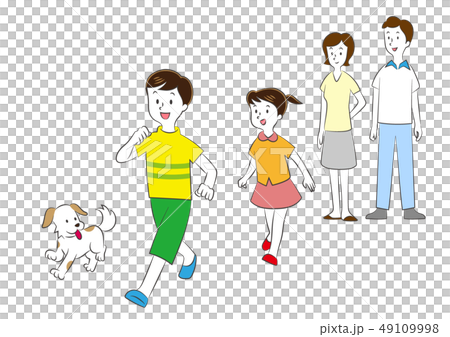 走る 子供 犬 家族 イラストのイラスト素材