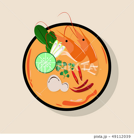 Flat Thai food Tom Yum Goong or sour and spicy Flat Thai food Tom Yum Goong or sour and spicy 49112039