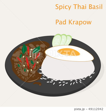 Flat Thai food fried thai basil rice or krapow 49112042