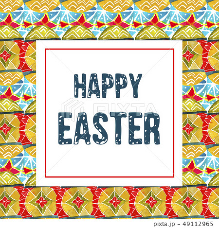 Happy Easter day watercolor greeting card. 49112965