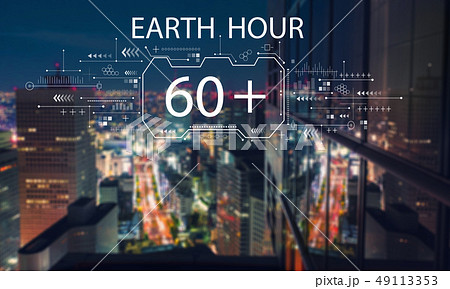 Earth hour with aerial view of Tokyo 49113353