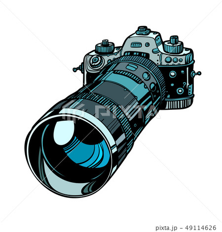 camera with telephoto lens isolate on white background 49114626