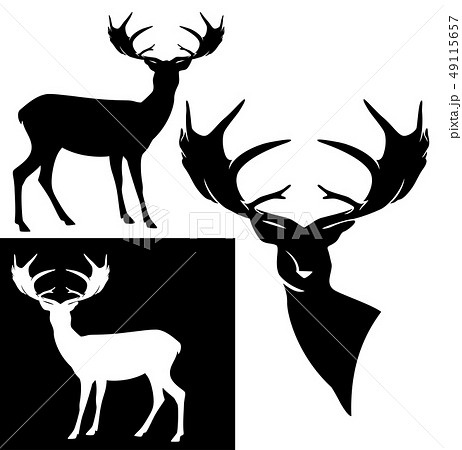 Antler Deer Black And White Silhouette Designのイラスト素材