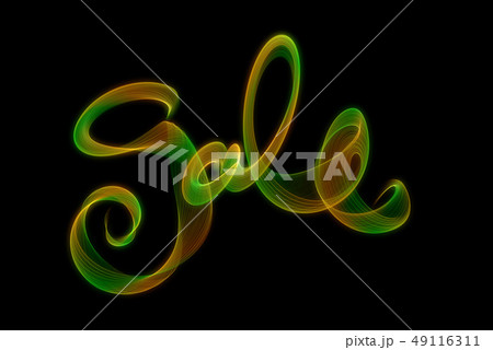 SALE word made of fire or smoke in green and red colors in hot sparkly design on black background 49116311