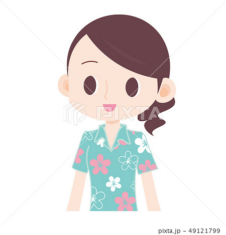 水色のアロハシャツの女性 上半身のイラスト素材