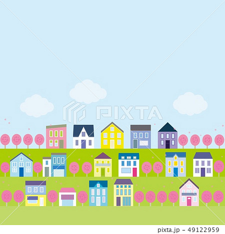 街並み 桜 雲 のイラスト素材