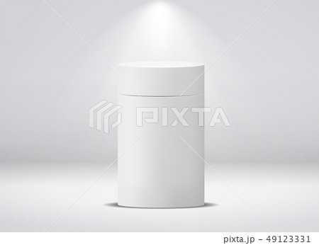 Cylinder package. White round empty paper box for food soup tea coffee vector isolated canister 49123331