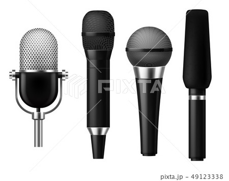 Microphones realistic. Mic conference news media voice concert microphone meeting interview 49123338