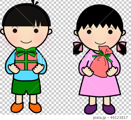 拿著禮物的男孩和女孩 拿著禮物的男孩和女孩 49123817