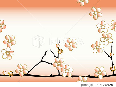 梅とメジロのパターン シームレスな日本の模様 春の和柄 梅の花のイメージイラスト のイラスト素材