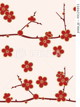 梅とメジロのパターン シームレスな日本の模様 春の和柄 梅の花のイメージイラスト のイラスト素材