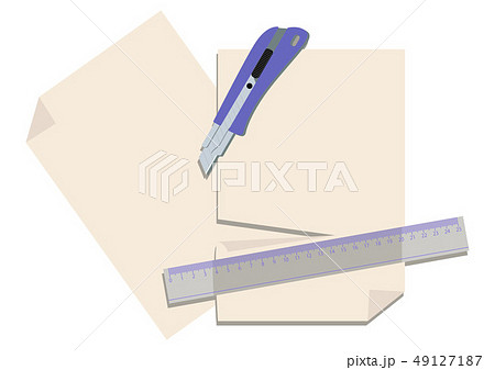 カッターナイフのイメージ 文房具のクリップアート 紙とカッターナイフ のイラスト素材