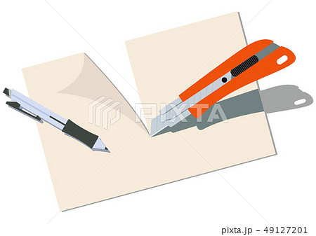 カッターナイフのイメージ 紙とカッター 文房具のクリップアート のイラスト素材