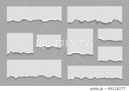 Torn paper notes. White notebook grungy sheet, realistic sticky massage label, torn cardboard post 49128277