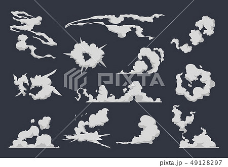 Cartoon smoke cloud. Comic dust explosion steam sprite motion game speed run flat bomb blast. Vector 49128297