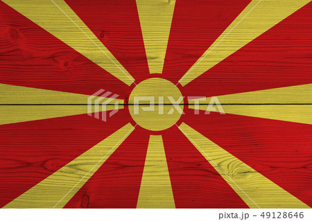 Macedonia flag painted on old wood plank 49128646