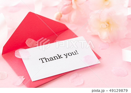 Thank you!　メッセージカード　卒業シーズン　感謝　春　桜　ありがとう　封筒 49129879