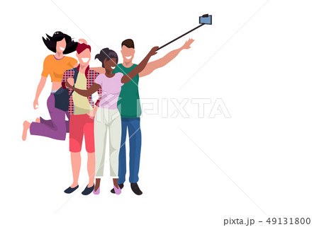 mix race people group taking selfie photo with self stick by smartphone camera women and men best 49131800