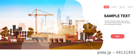 modern city construction site tower cranes building residential buildings cityscape sunset skyline 49131933