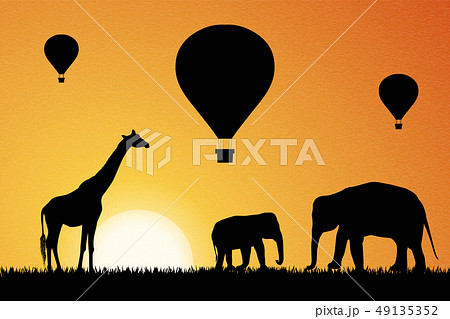 Hot Air Ballooning In Africa Vector Illustrationのイラスト素材