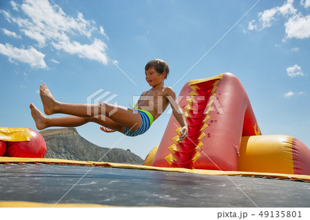 water trampoline and slide