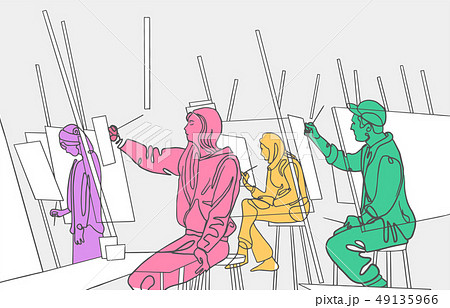 Illustration of artists paining in art studio Illustration of artists paining in art studio 49135966