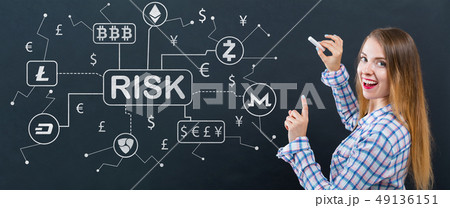 Cryptocurrency ICO risk theme with young woman Cryptocurrency ICO risk theme with young woman 49136151