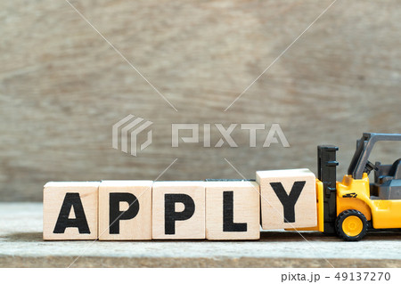 Toy forklift hold letter block y to word apply Toy forklift hold letter block y to word apply 49137270