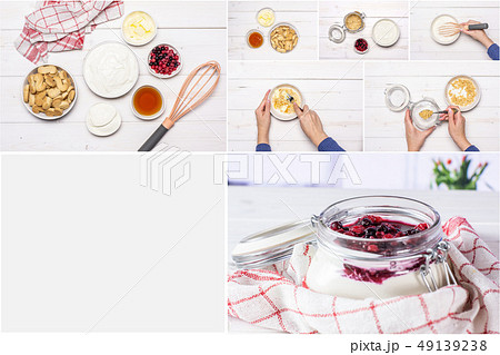 Recipe no bake cheesecake on grey wood Recipe no bake cheesecake on grey wood 49139238