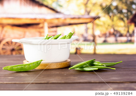 Green sugar snap pea with cart Green sugar snap pea with cart 49139284
