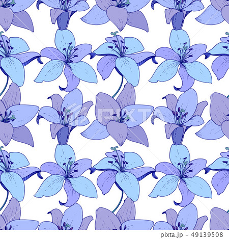 Vector Lily floral botanical flower. Engraved ink art. Seamless background pattern. Fabric wallpaper Vector Lily floral botanical flower. Engraved ink art. Seamless background pattern. Fabric wallpaper 49139508