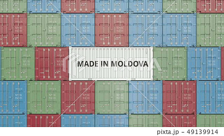 Cargo container with MADE IN MOLDOVA text. Moldovan import or export related 3D rendering Cargo container with MADE IN MOLDOVA text. Moldovan import or export related 3D rendering 49139914