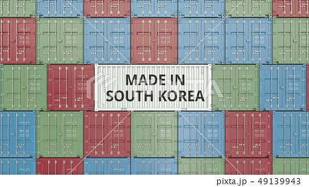 Container with MADE IN SOUTH KOREA text. Korean import or export related 3D rendering 49139943