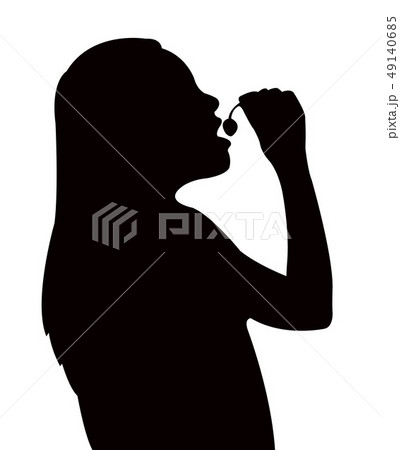 A Girl Eating Cherry Silhouette Vectorのイラスト素材