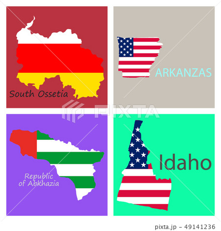 Poster map of regions in the world. Flag print map of USA for geographic themes. Hand-drawn map with 49141236