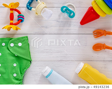 Collection of items for babies with copy space 49143236