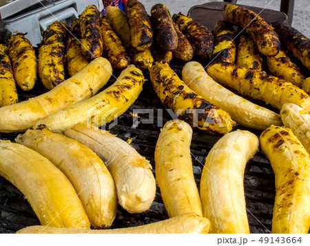 Close up of roasted ripe plantain sell Close up of roasted ripe plantain sell 49143664