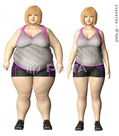 超肥満体形女性のダイエットビフォーアフターの画像のイラスト素材