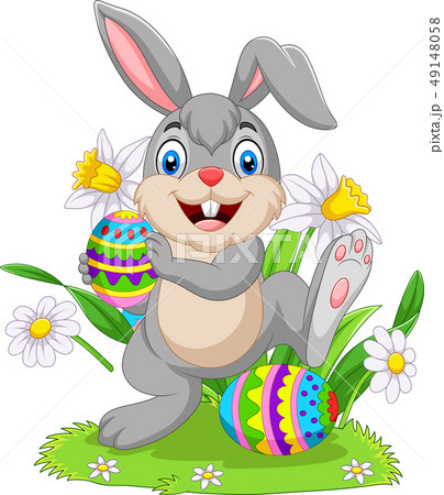Easter bunny with decorated eggs 49148058